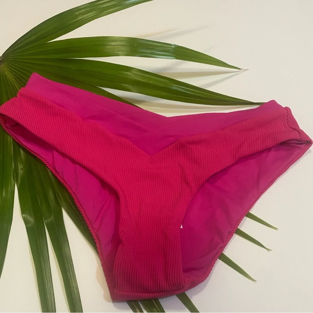 L*Space Swim Pratt Ribbed‎ Bikini Bottom Classic, Bougainvillea, Size X-Small